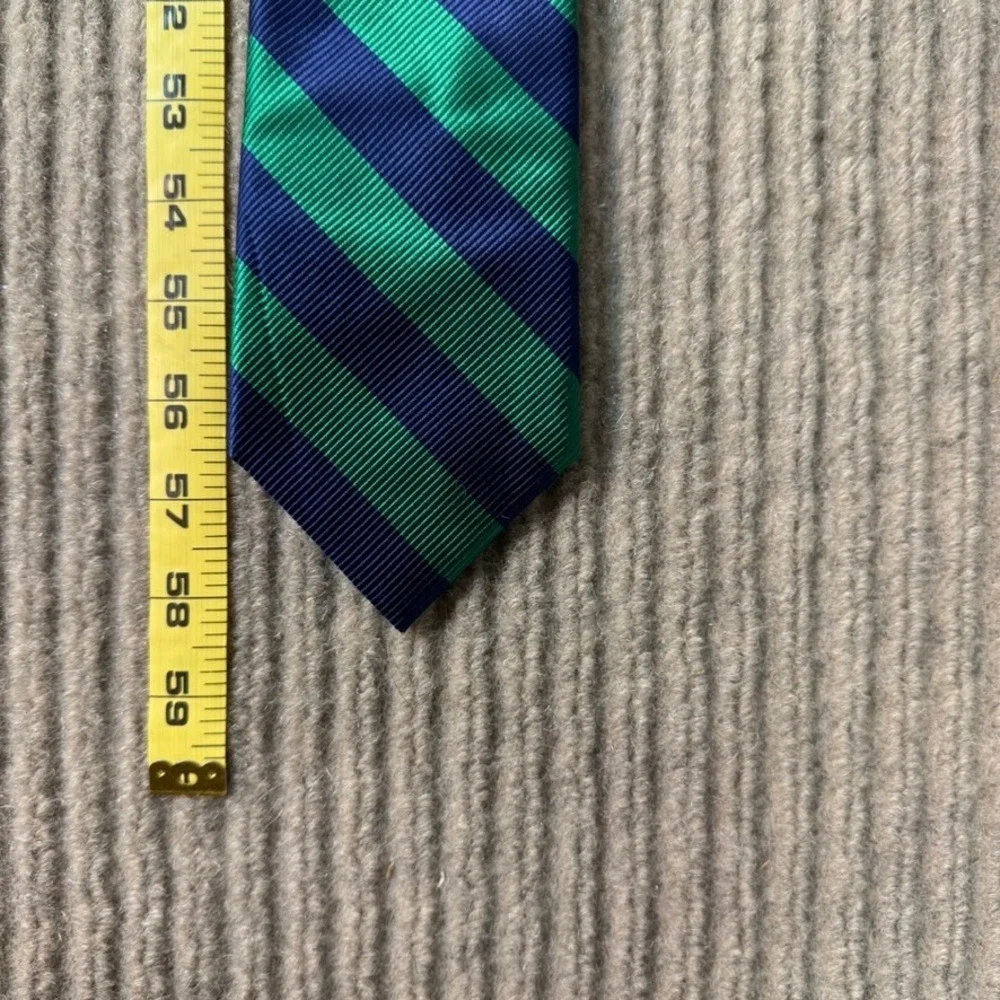 The Tie Bar Mens Silk Necktie Navy Blue Green Diagonal Striped Ribbed Silk Tie